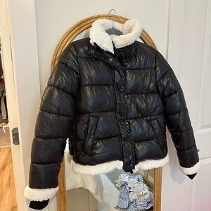 Kids Black Puffer Jacket with White Trim